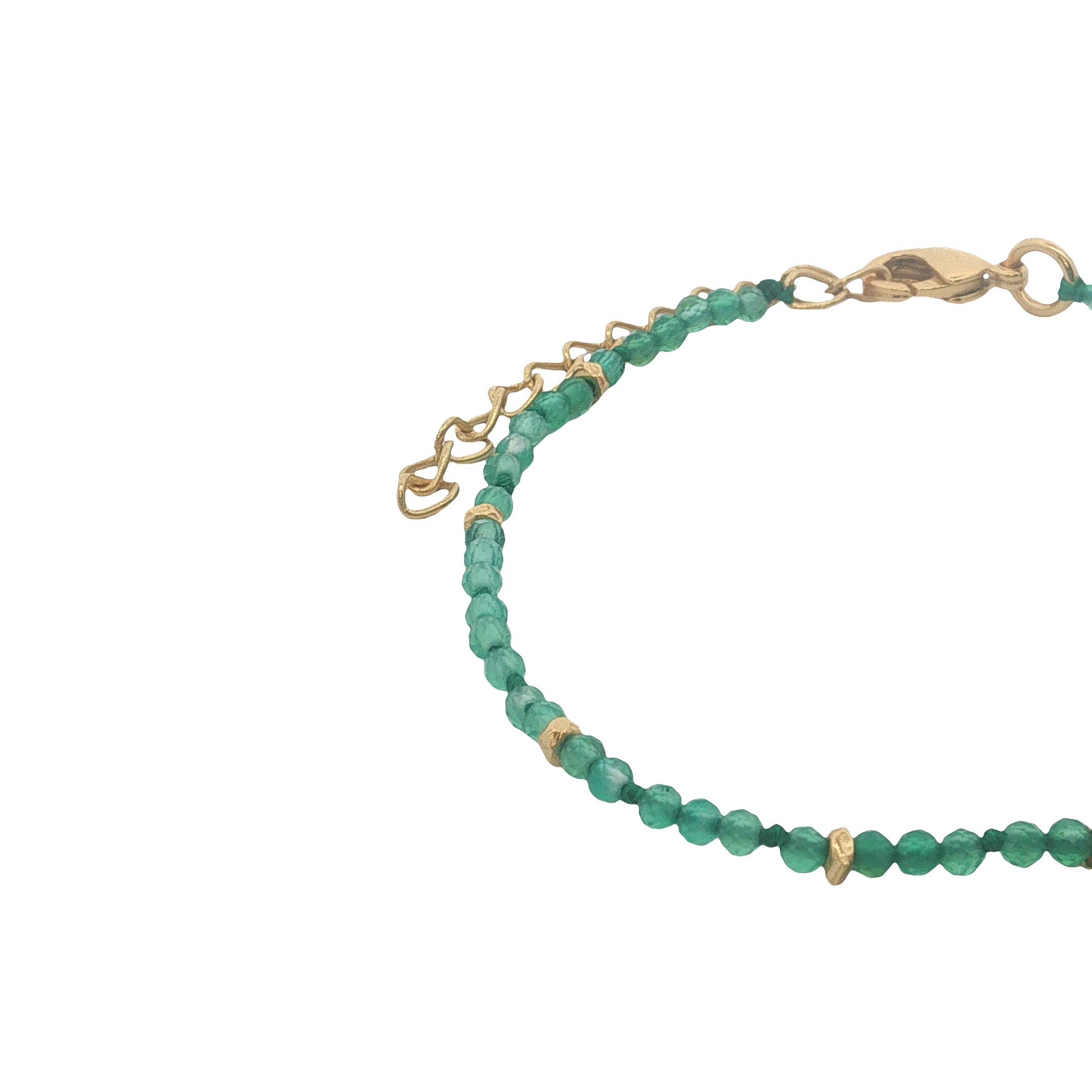 Bracelet doré onyx verte et petites perles dorées