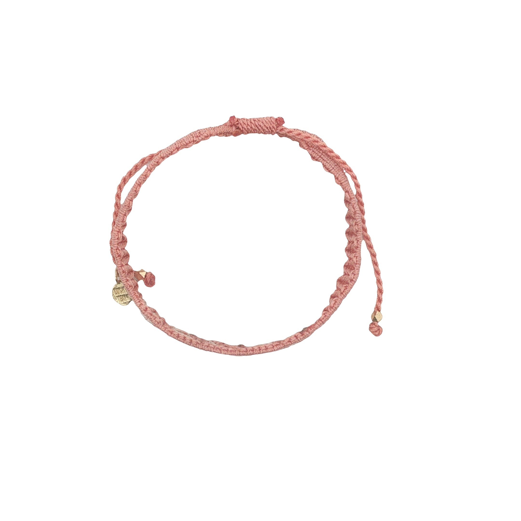 Bracelet brésilien doré fil tissé corail et crème "peace"