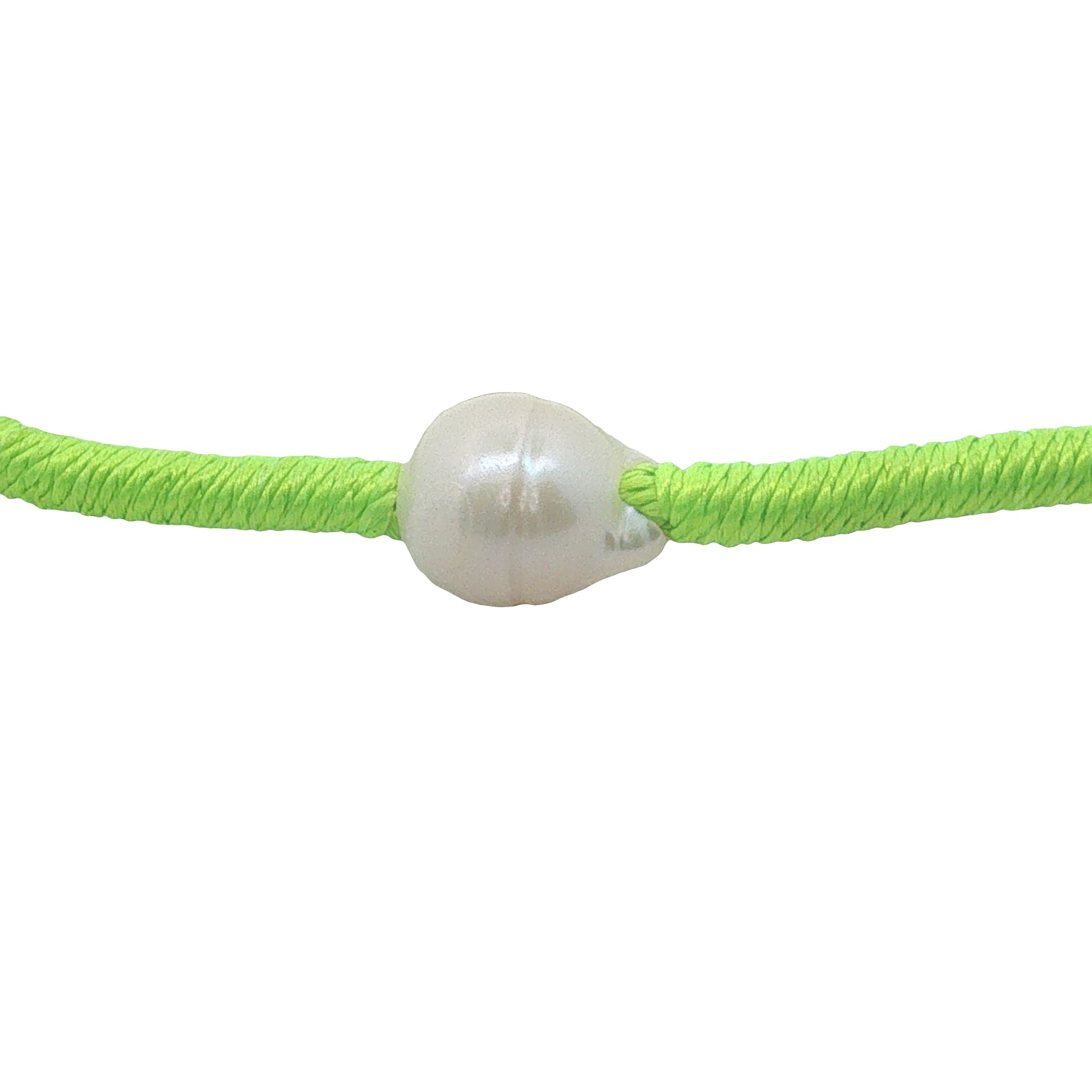 Bracelet doré cordon vert fluo perle de culture