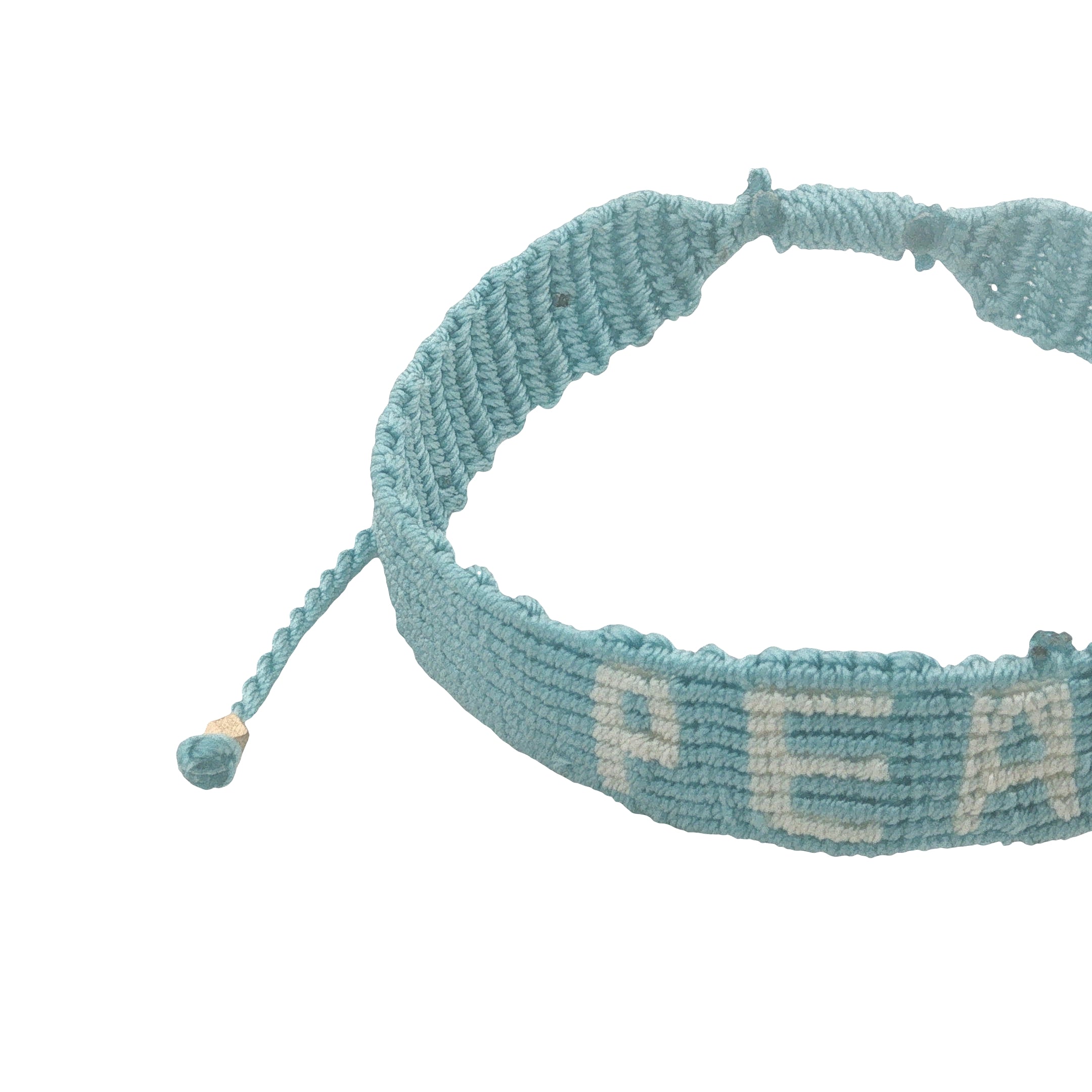 Bracelet brésilien doré fil tissé turquoise et crème "peace"