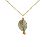 Collier doré labradorite avec 3 pampilles et zircon blanc 42 cm