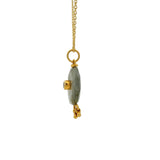 Collier doré labradorite avec 3 pampilles et zircon blanc 42 cm