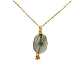 Collier doré labradorite avec 3 pampilles et zircon blanc 42 cm