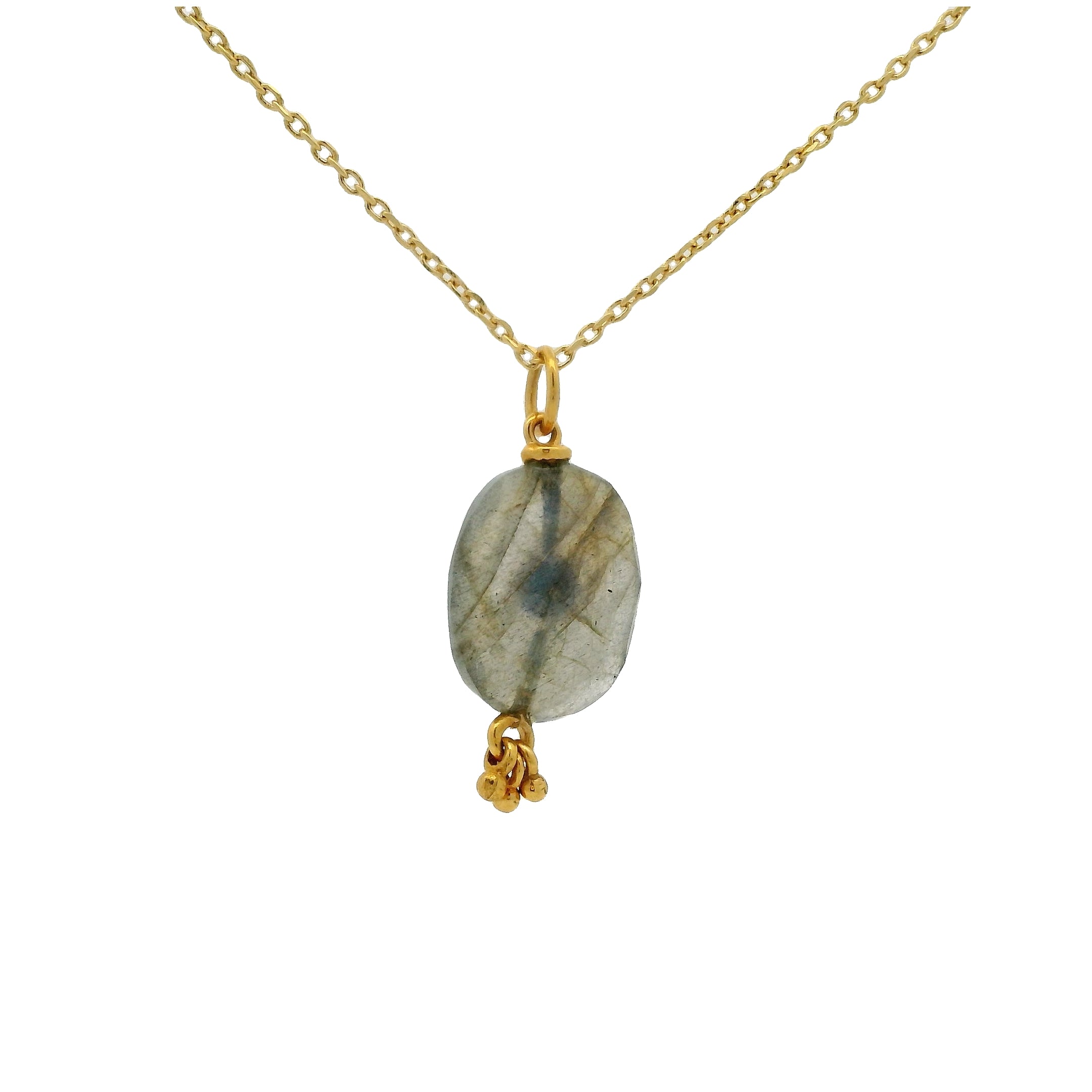 Gold necklace with unset stone, tassels and zircon