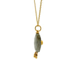 Collier doré labradorite avec 3 pampilles et zircon blanc 42 cm
