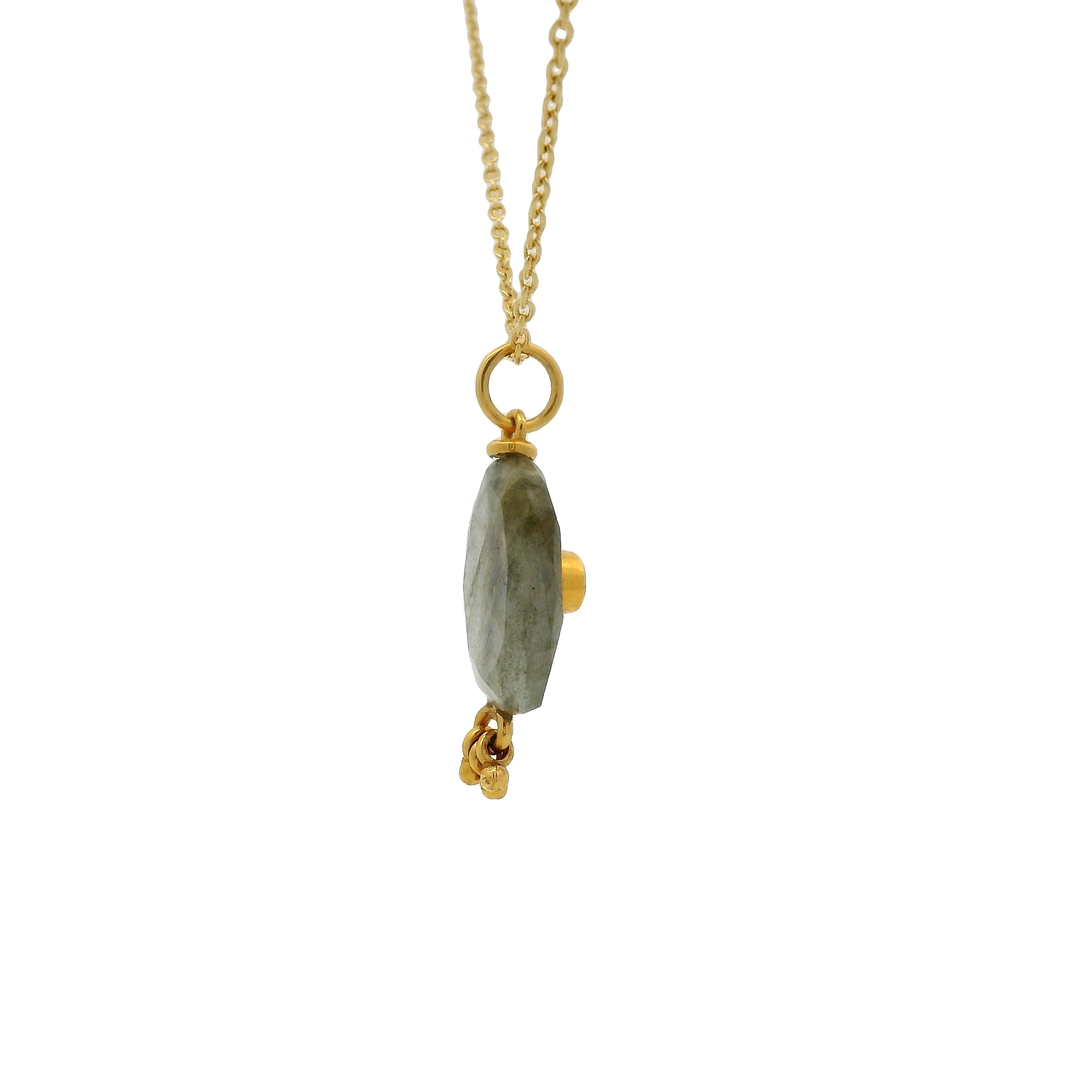 Gold necklace with unset stone, tassels and zircon