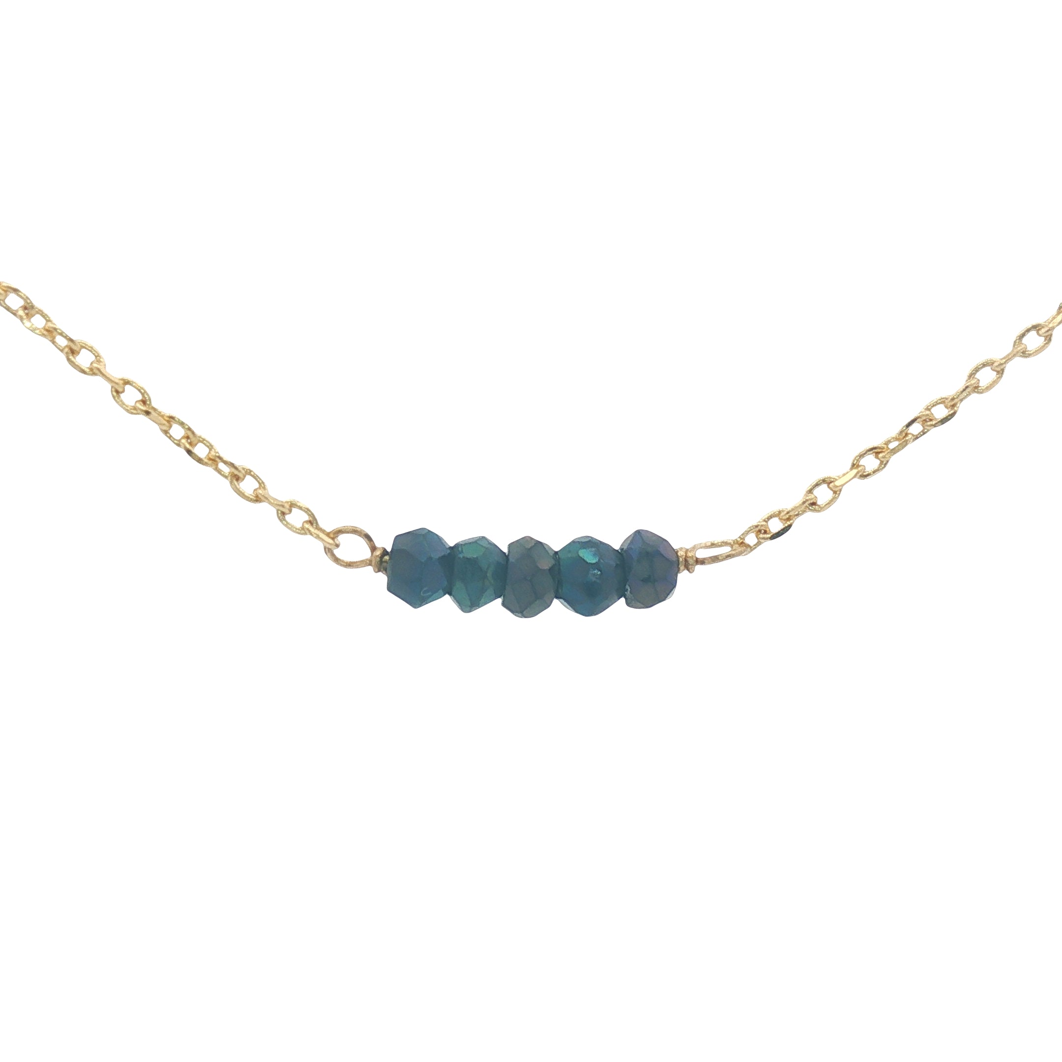 Collier doré 5 petites pyrite verte 40 cm
