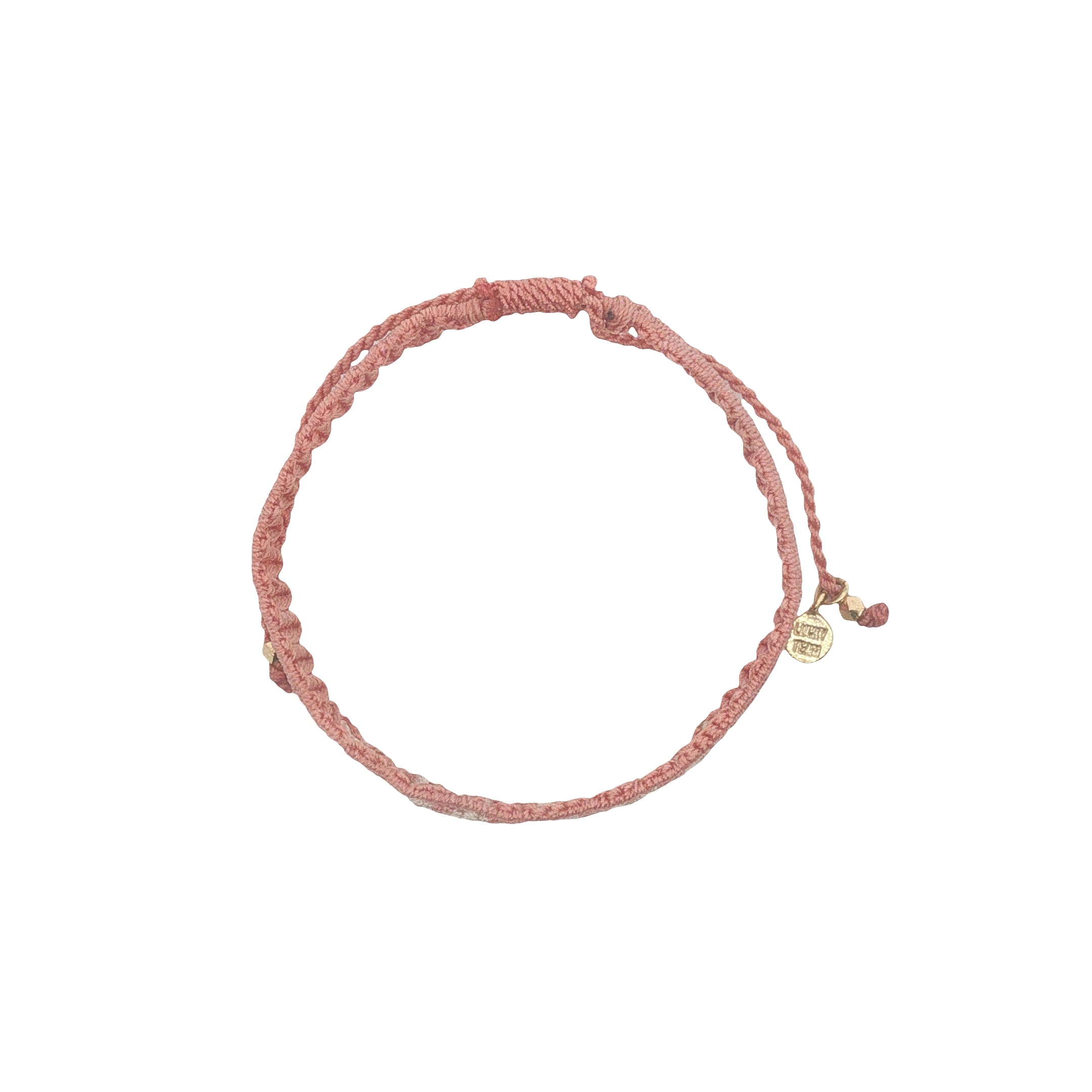 Bracelet brésilien doré fil tissé corail et crème "amour"