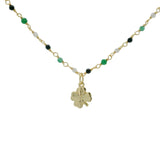 Collier doré rosary trèfle et onyx verte labradorite onyx noire 44cm