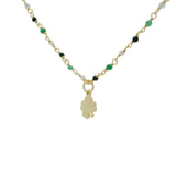 Collier doré rosary trèfle et onyx verte labradorite onyx noire 44cm
