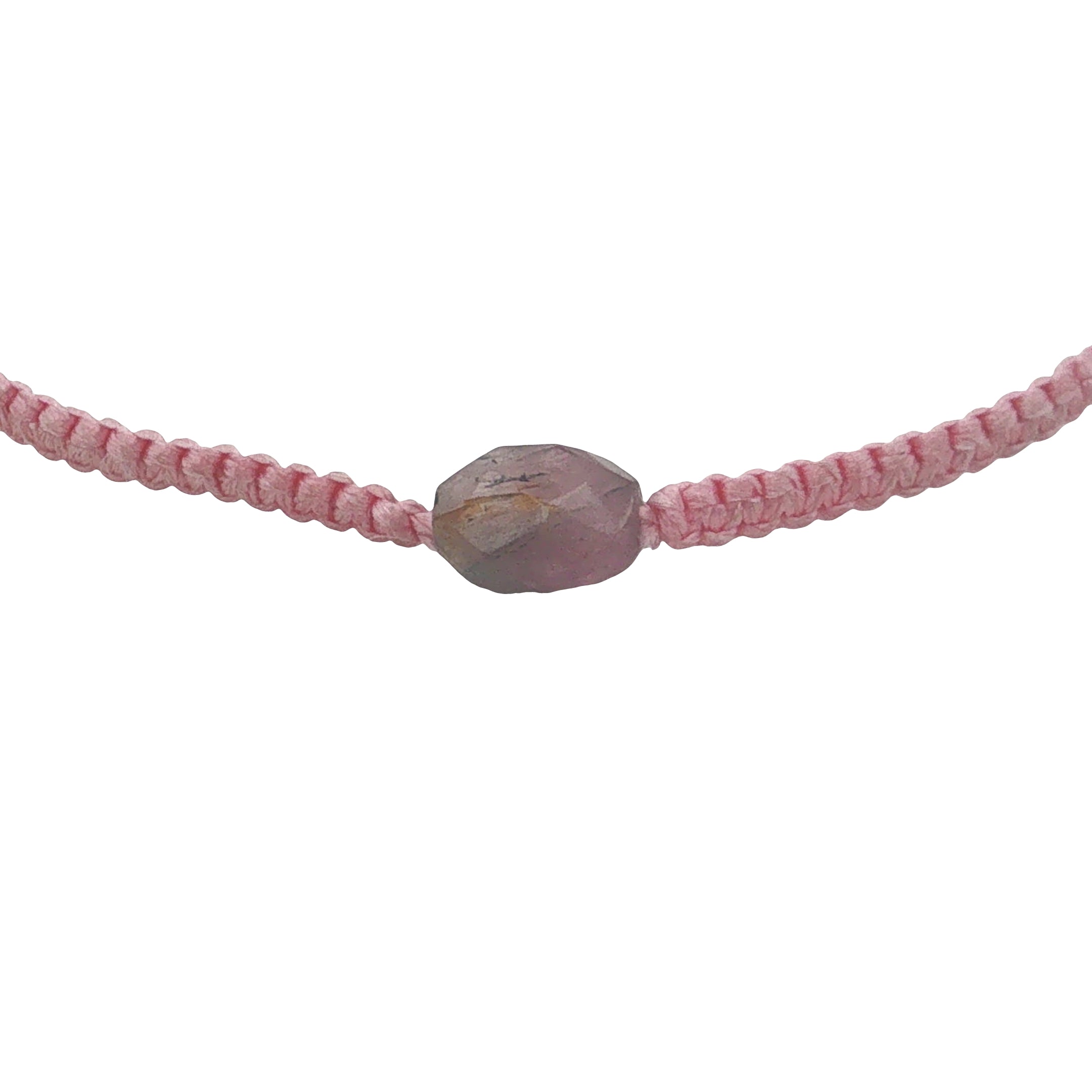 Bracelet doré cordon tressé rose avec tourmaline