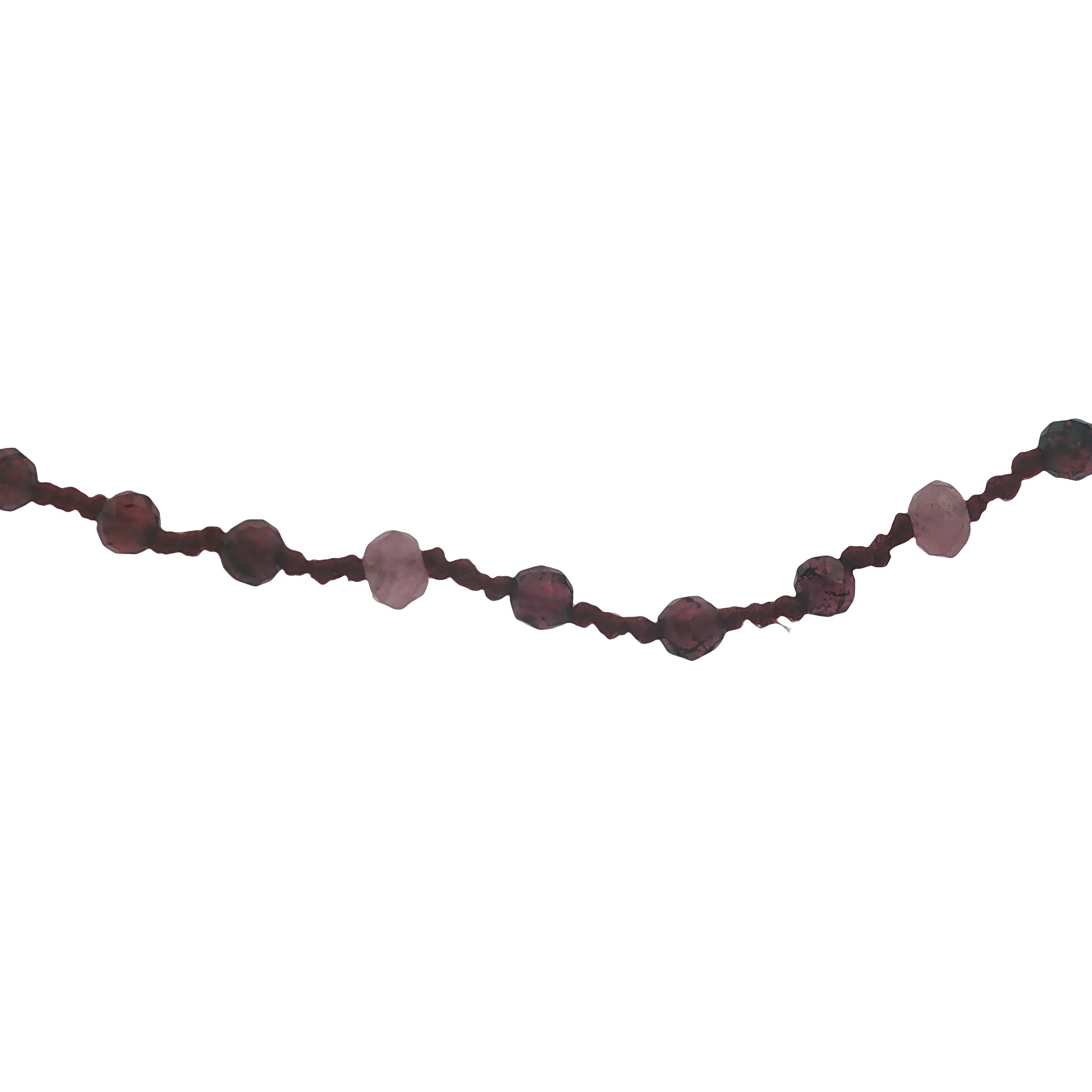 Collier doré cordon bordeaux avec grenat et tourmaline rose 38 cm