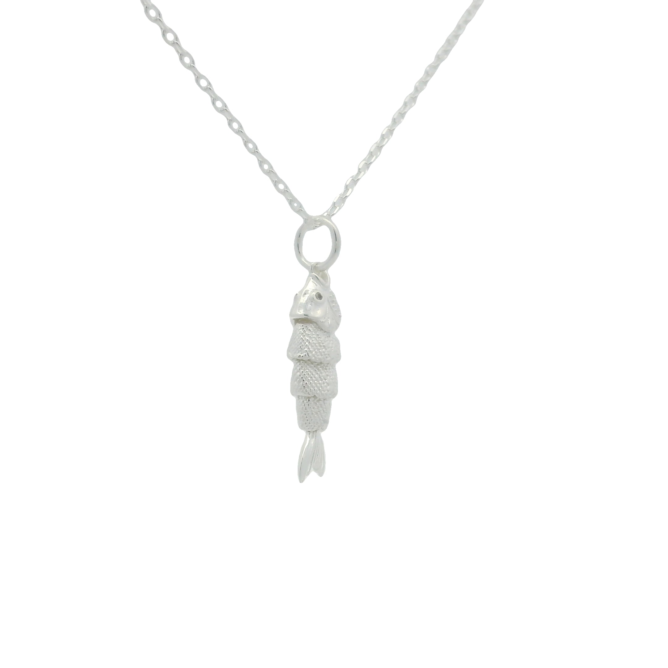 Collier en argent 925 petit poisson articulé et zircons blancs 42 cm