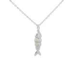 Collier en argent 925 petit poisson articulé et zircons blancs 42 cm