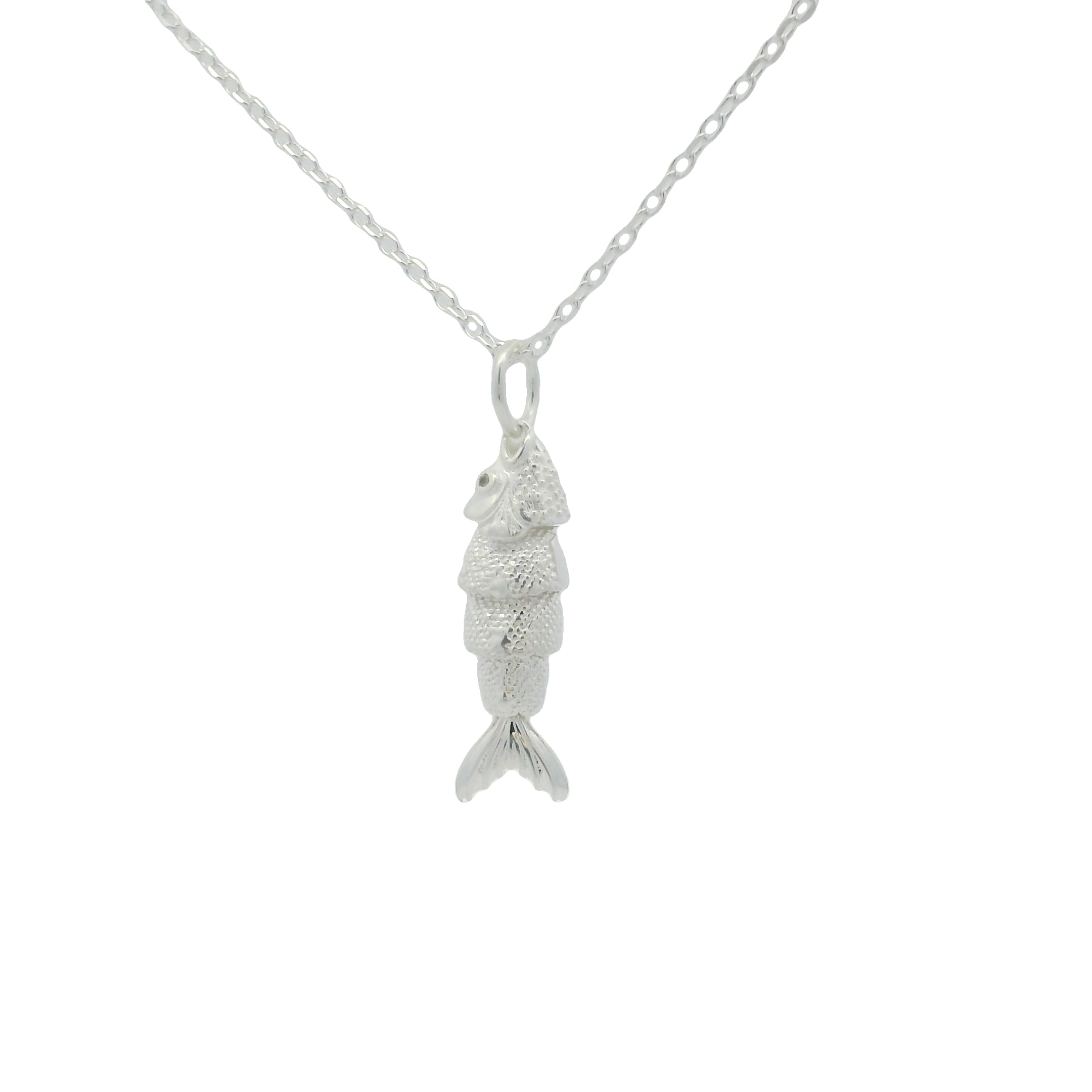 Collier en argent 925 petit poisson articulé et zircons blancs 42 cm