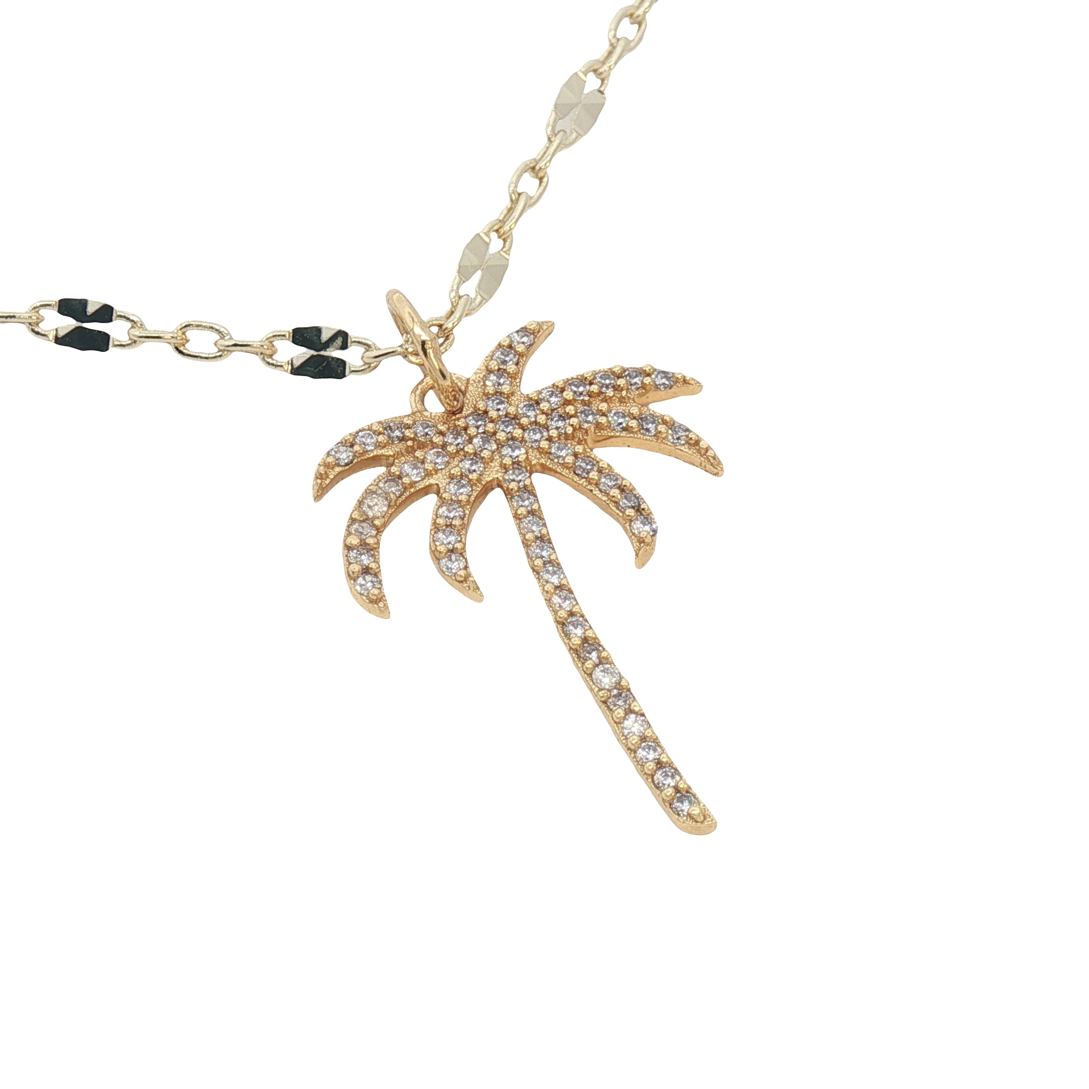 Collier doré palmier en zircons 50 cm