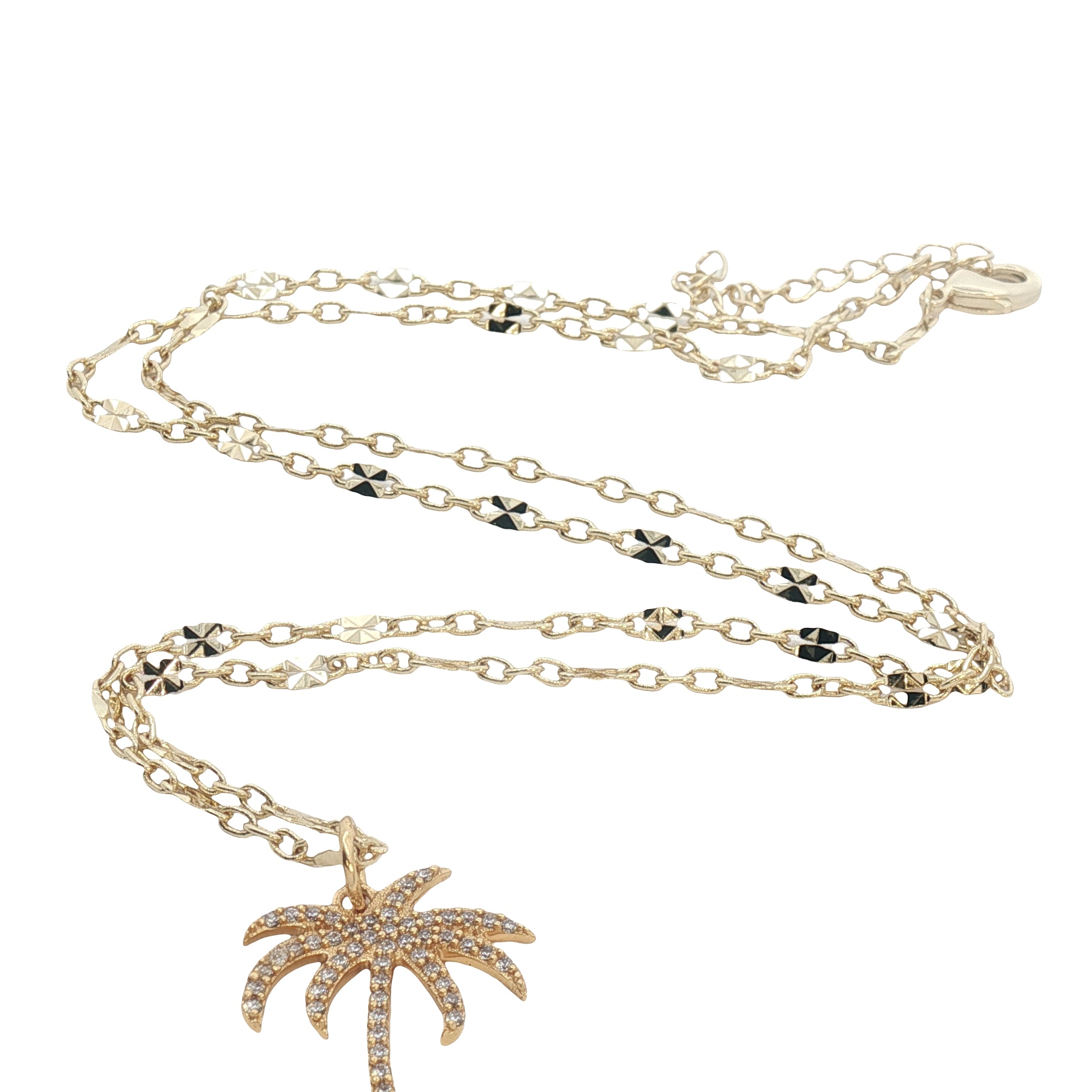 Collier doré palmier en zircons 50 cm