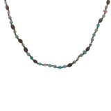 Collier doré perles vertes, roses, grises et en bois 75 cm