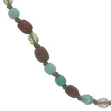 Collier doré perles vertes, roses, grises et en bois 75 cm