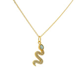 Gold necklace with snake pendant, stone and zircons