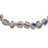 Collier doré perles bleu, blanc et rouge 75 cm