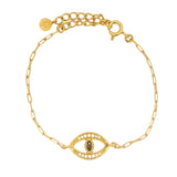Golden bracelet with lucky eye, stone and zircons