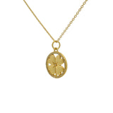 Collier doré médaille trèfle évidé et zircons 42 cm