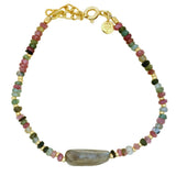 Bracelet doré tourmaline avec pierre centrale en labradorite