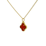 Collier doré trèfle avec onyx rouge serti 4 griffes 42 cm