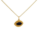 Collier doré oeil texturé en lapis lazulis 42 cm