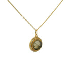 Collier doré pierre labradorite plate et zircons 42 cm
