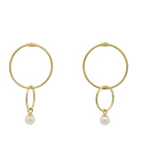 Golden hoop and pearl earrings