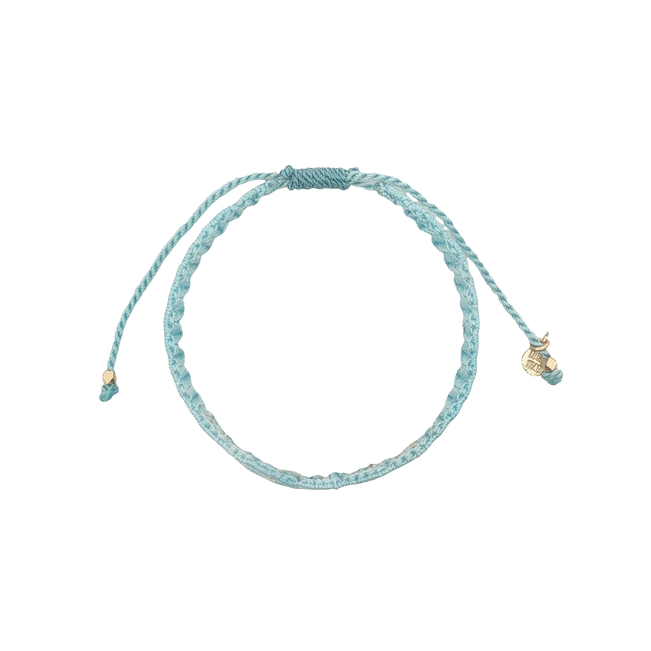Bracelet brésilien doré fil tissé turquoise et crème "amore"