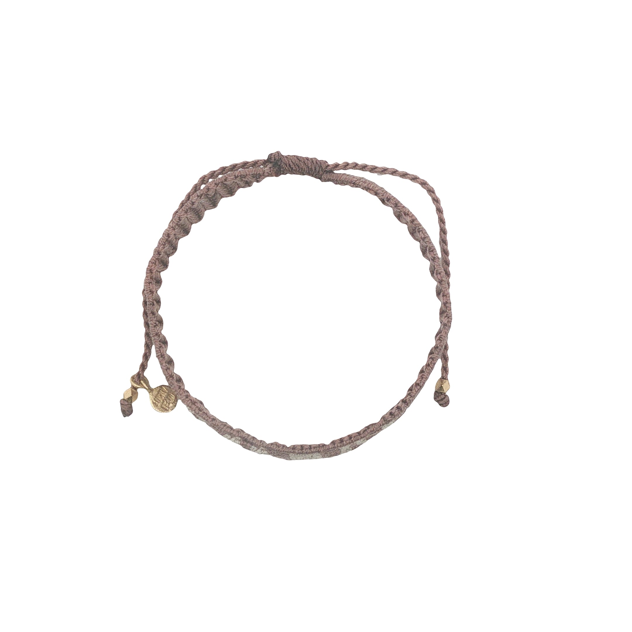 Bracelet brésilien doré fil tissé marron et crème "amore"