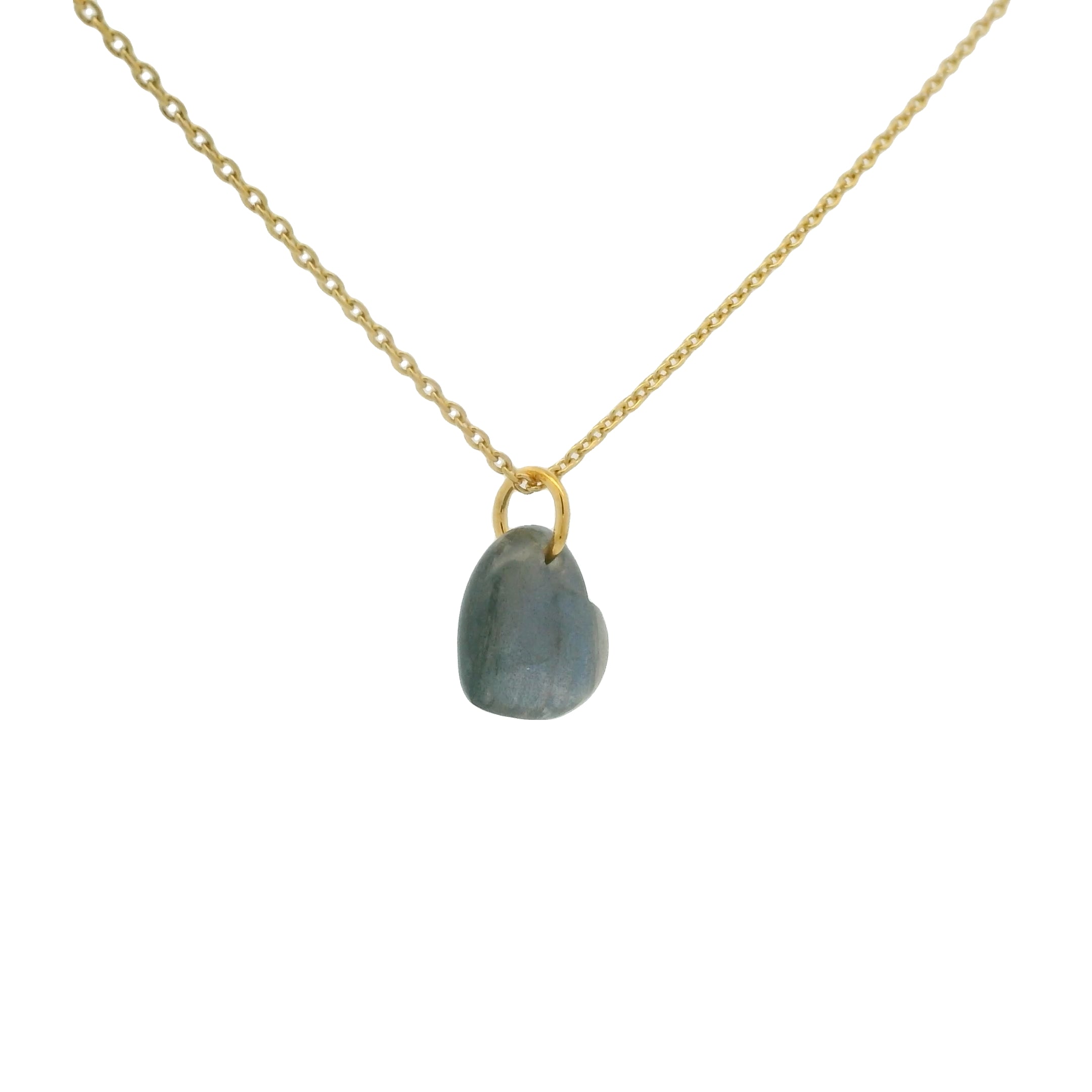 Collier doré petit coeur en labradorite lisse 42cm