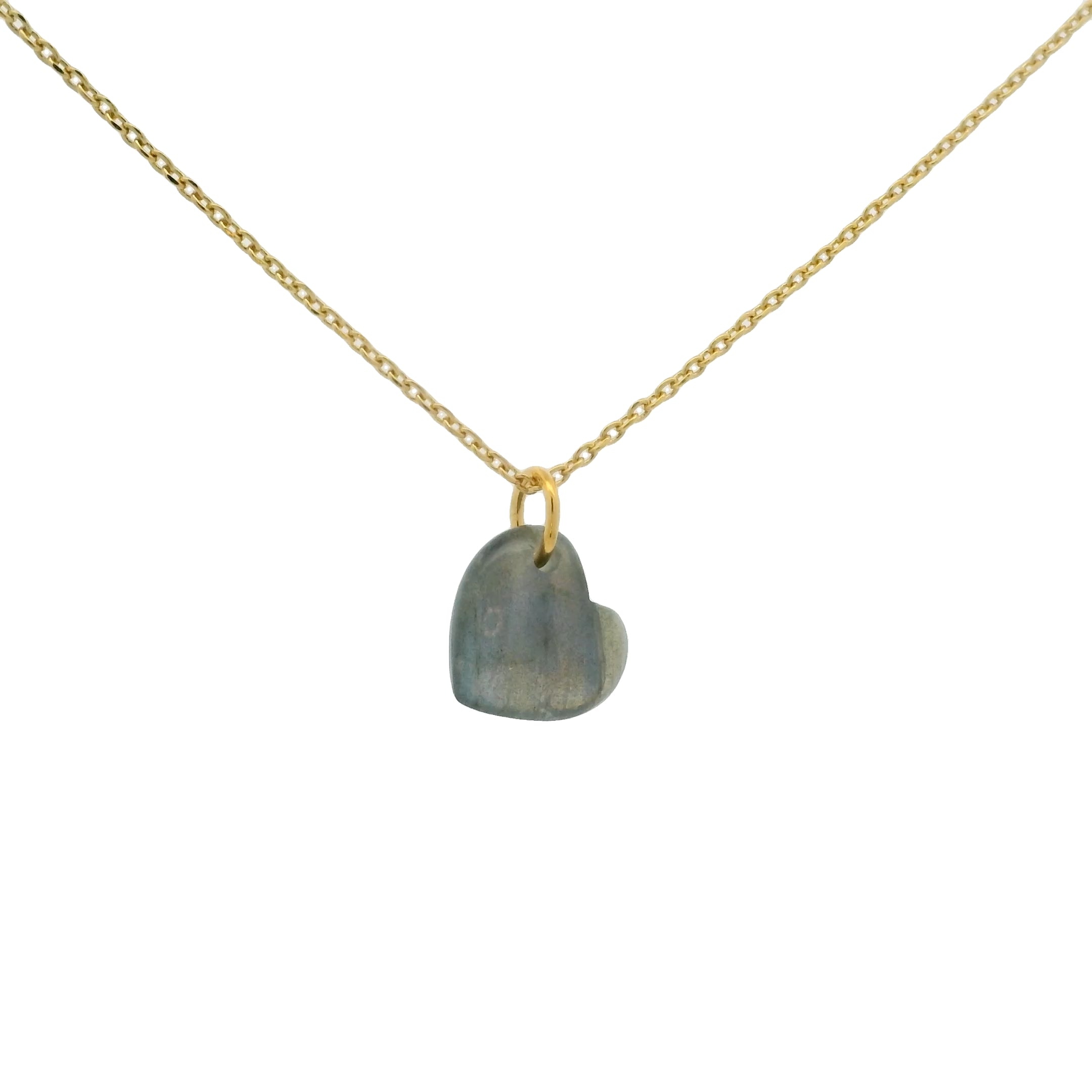 Collier doré petit coeur en labradorite lisse 42cm