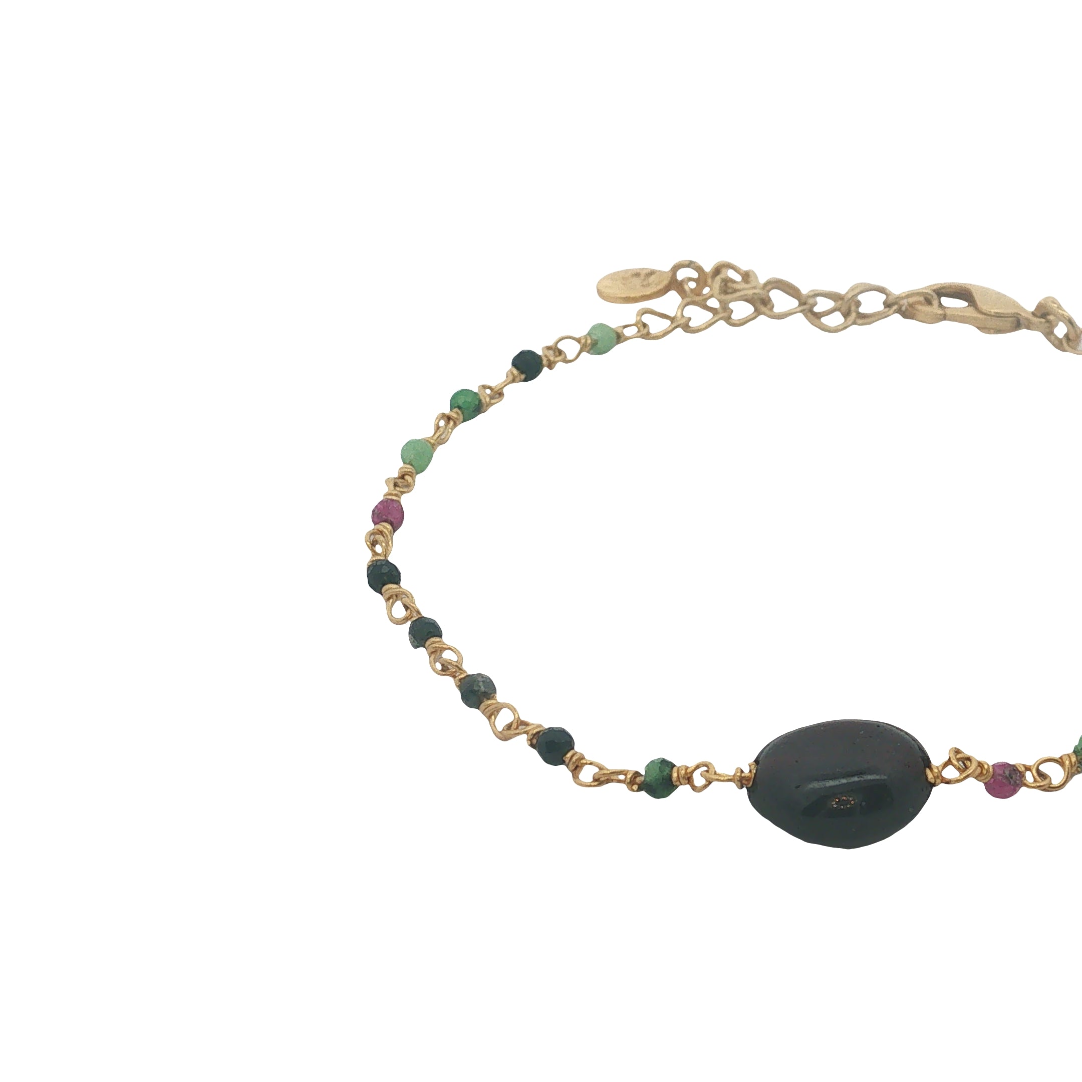Bracelet doré rubis zoisite et grenat au centre