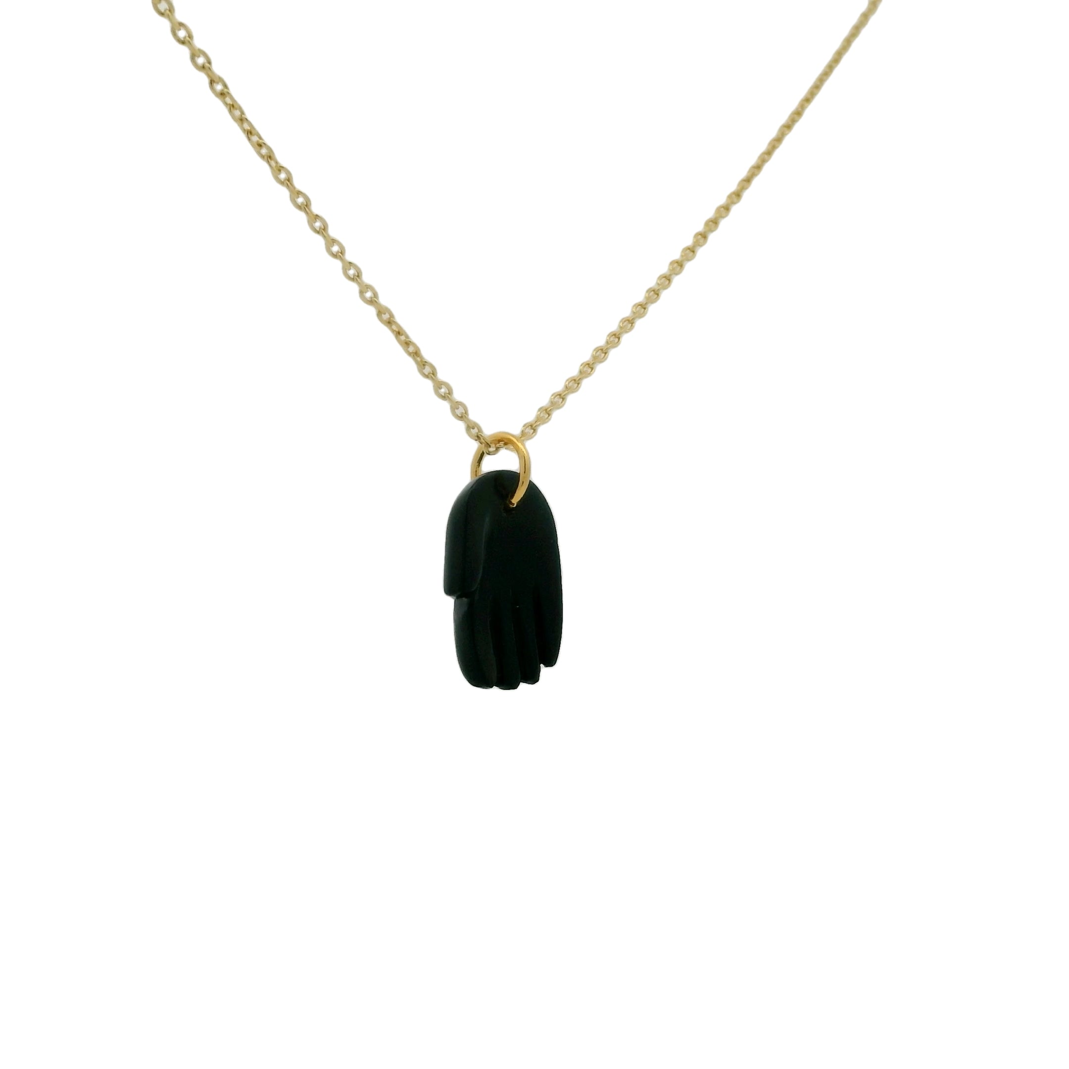 Collier doré main en onyx noire 42 cm