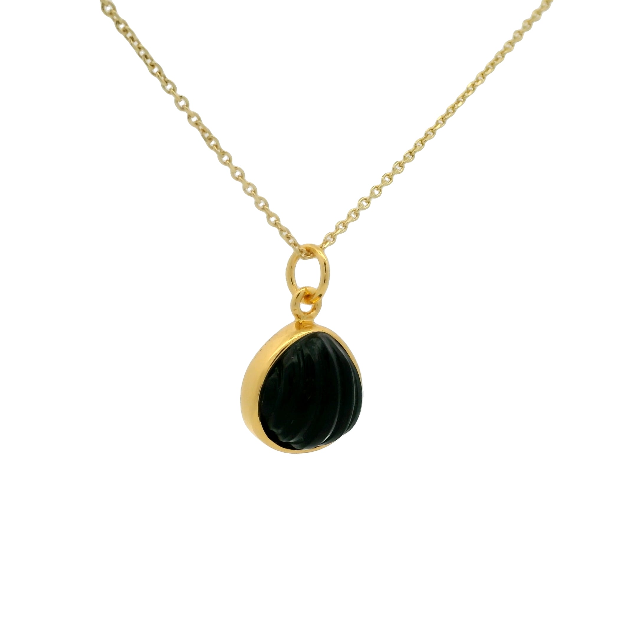 Collier doré coquillage taillé dans de l'onyx noire 42cm