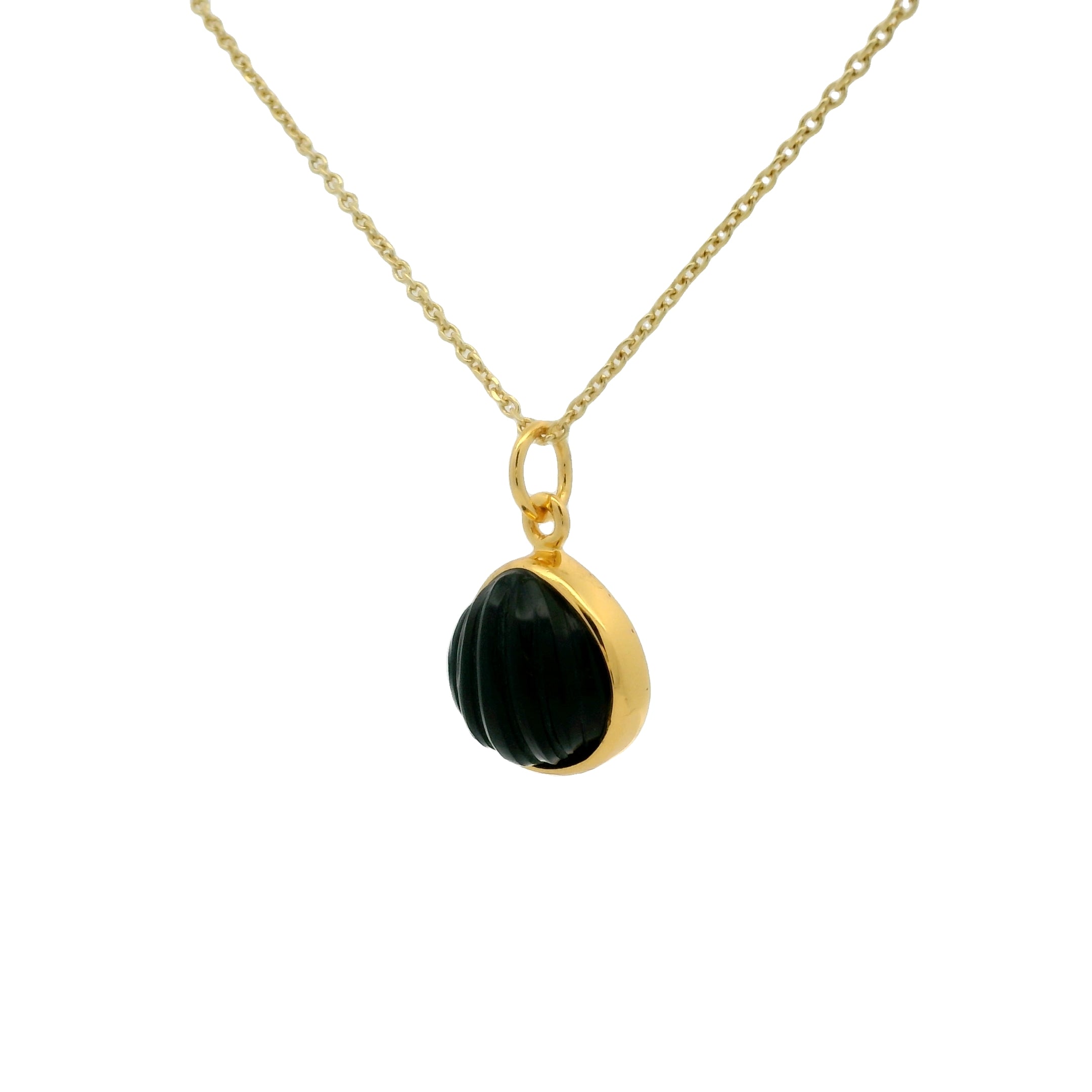 Collier doré coquillage taillé dans de l'onyx noire 42cm