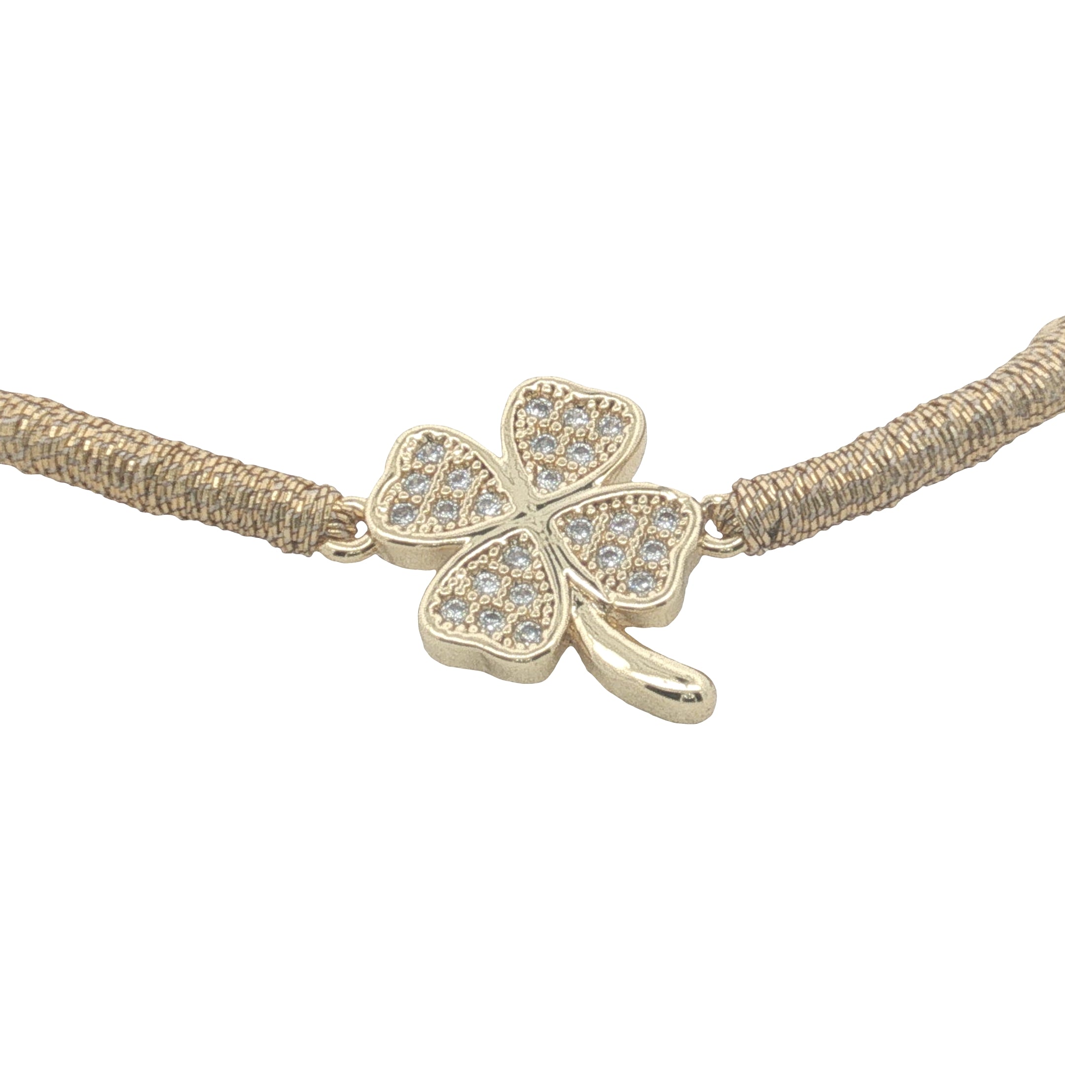 Bracelet cordon doré trèfle doré en zircons