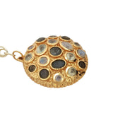 Collier doré médaillon massif avec pierre de lune et labradorite 75 cm
