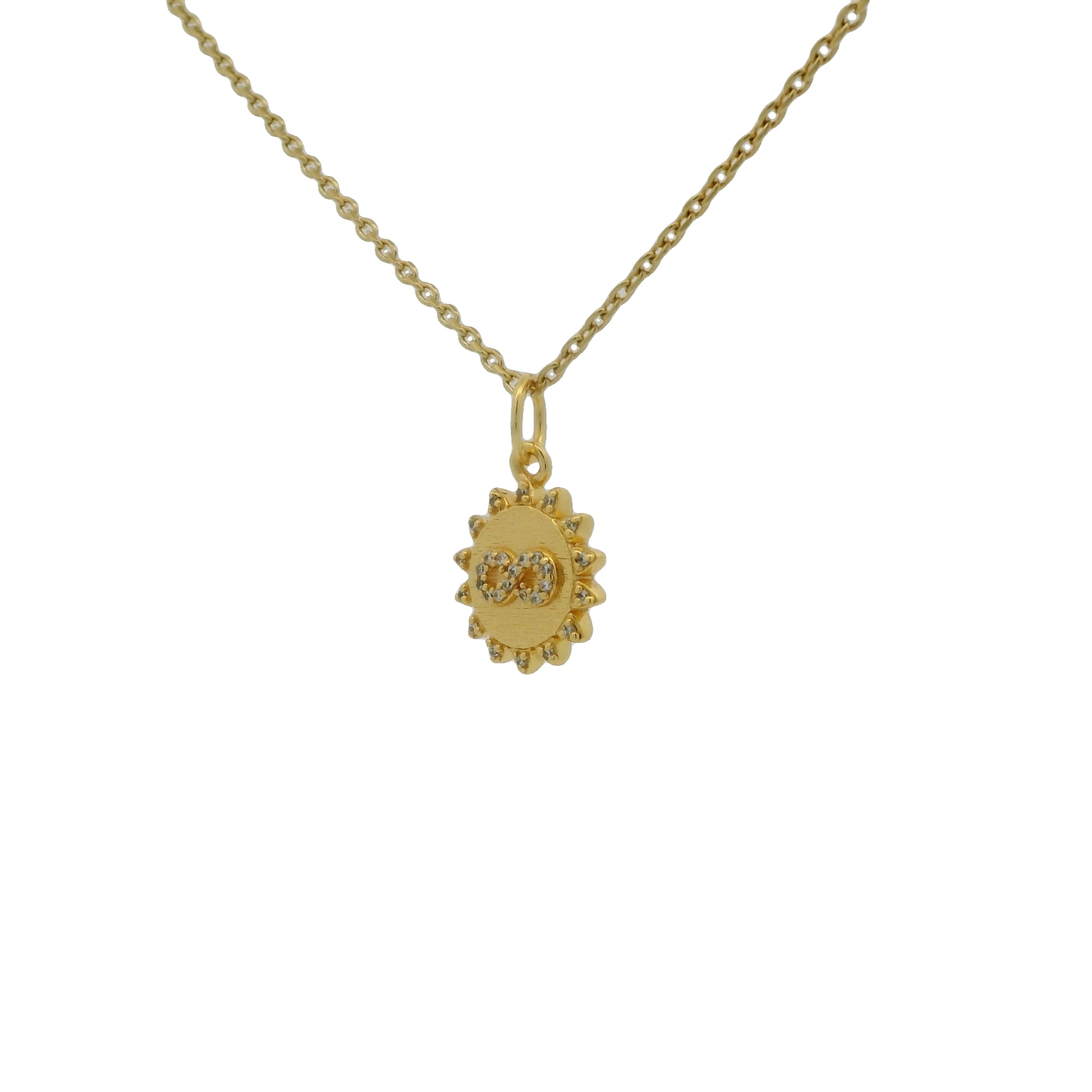 Collier doré médaille soleil infini et zircons blancs