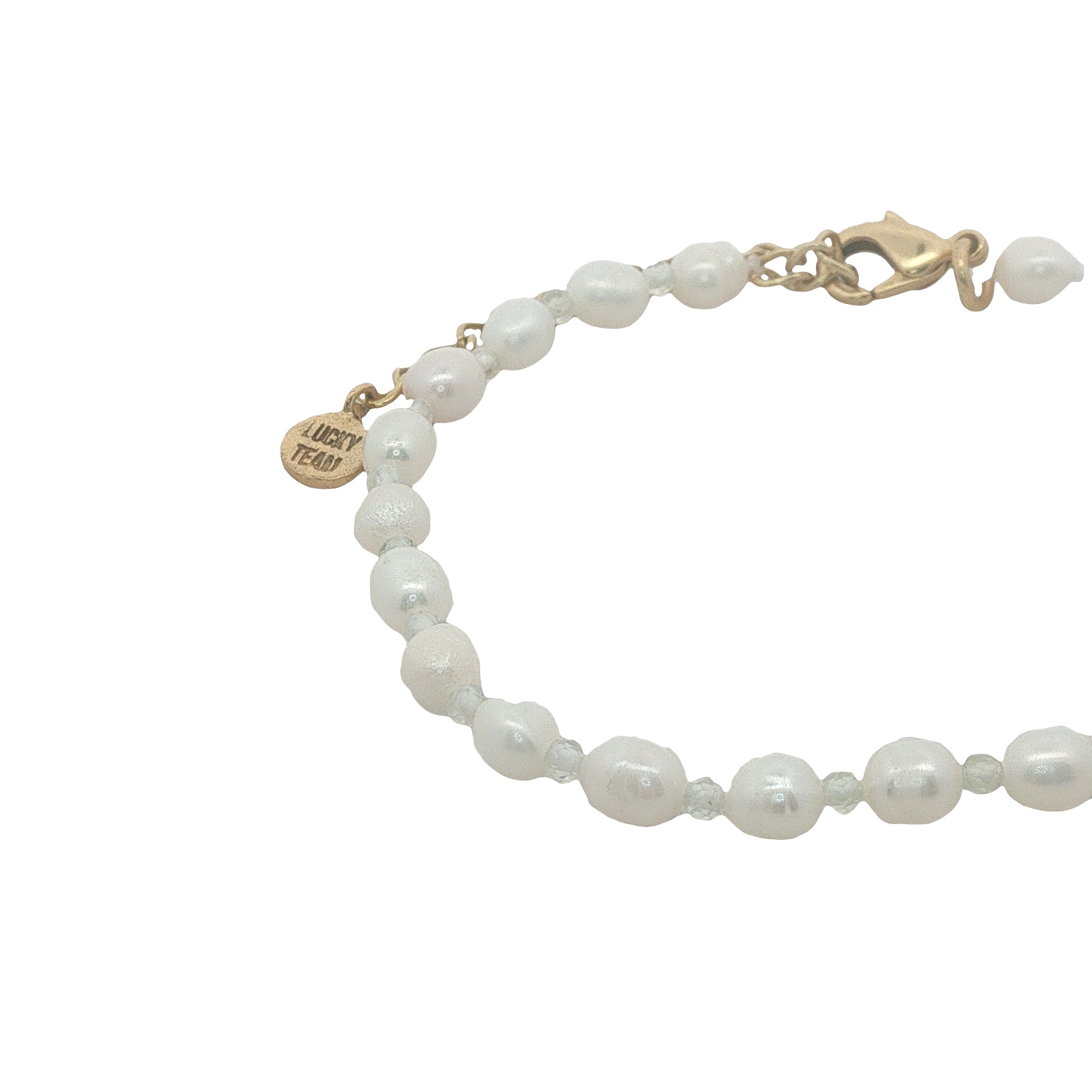 Bracelet doré perles de culture et prehnite