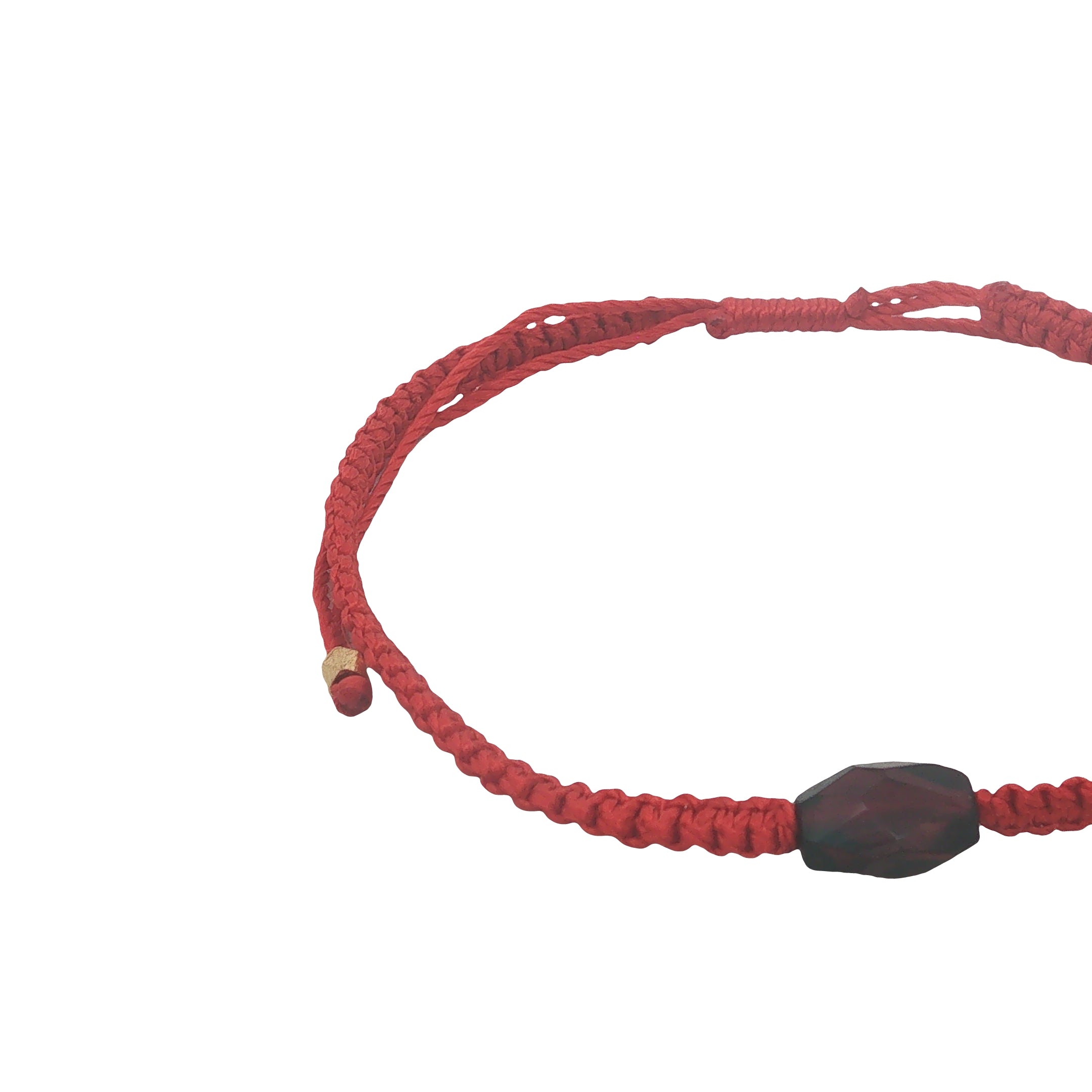 Bracelet doré cordon tressé rouge avec grenat
