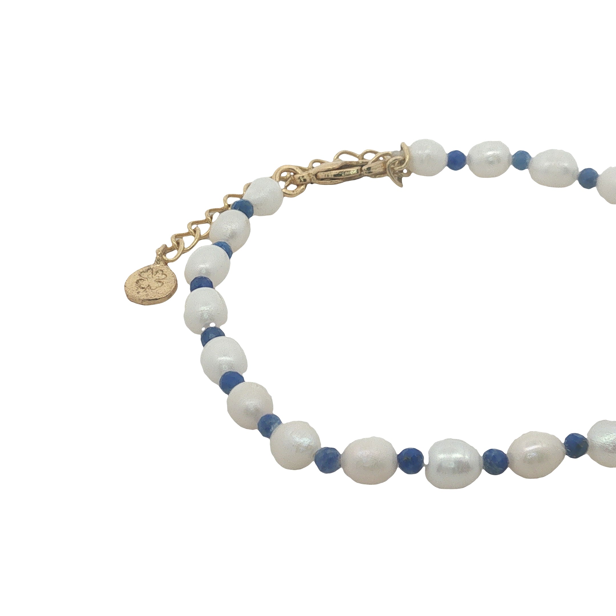 Bracelet doré perles de culture et lapis lazuli
