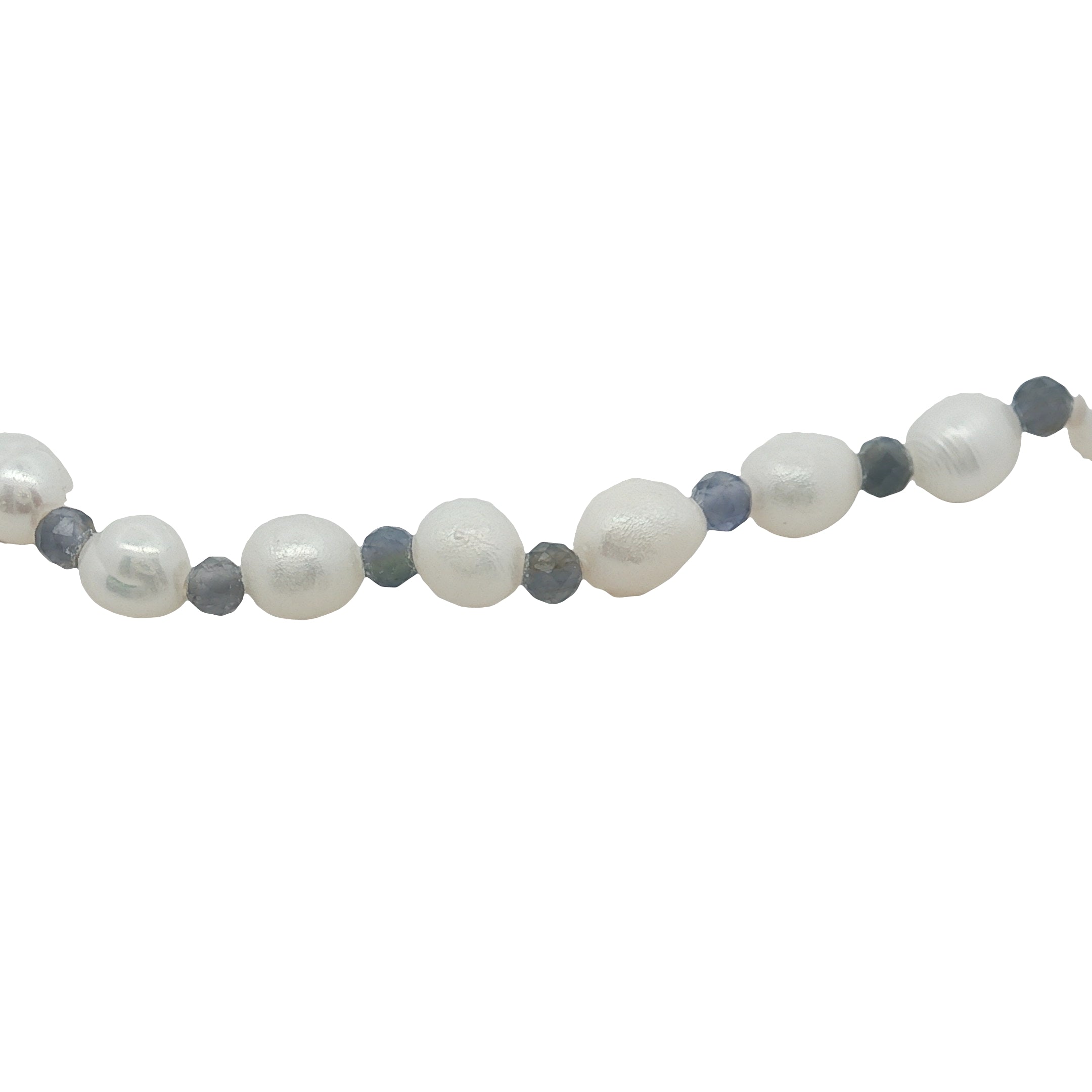 Chaine de cheville dorée en perles de culture et iolite