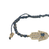 Bracelet doré cordon bleu marine main de Fatma avec zircons et lapis lazuli