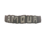 Bracelet brésilien doré fil tissé marron foncé et crème "amour"