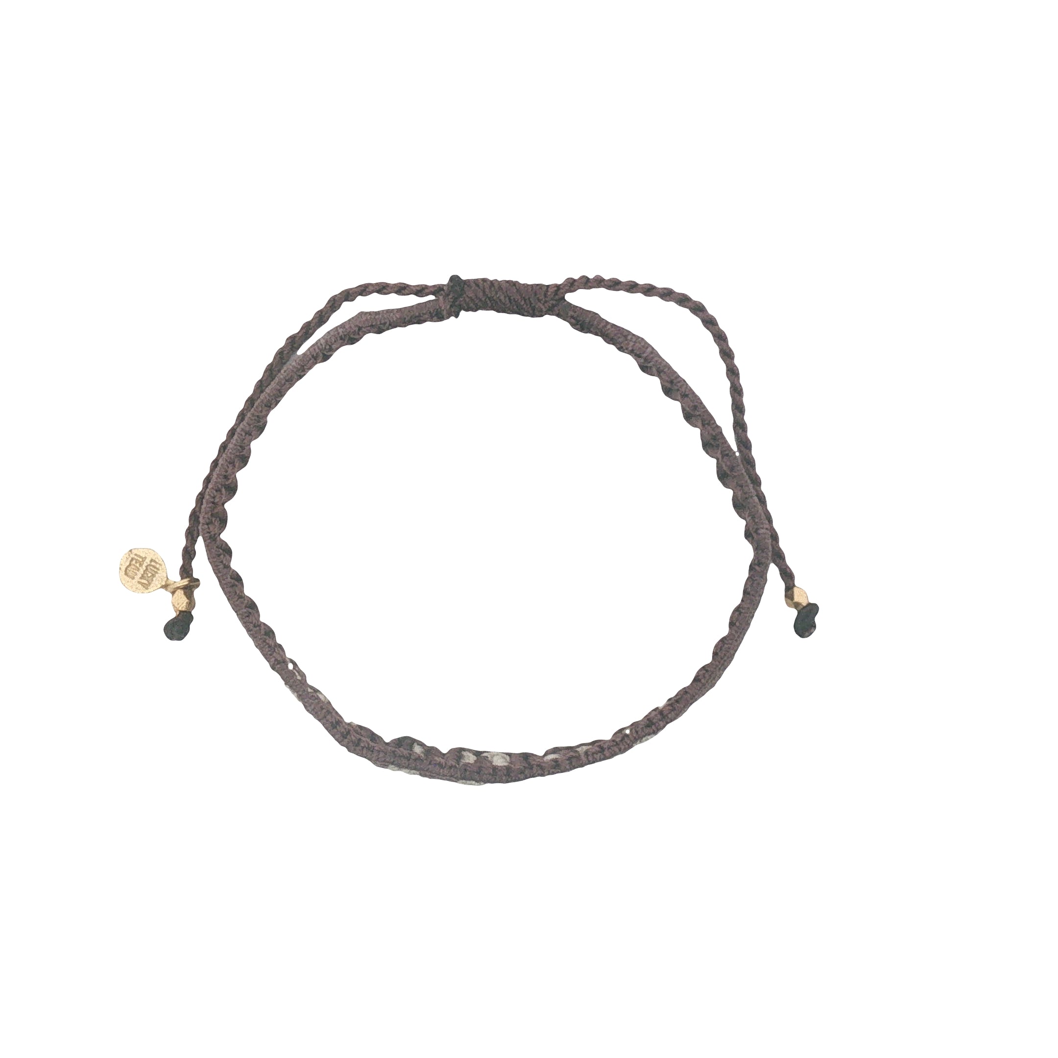Bracelet brésilien doré fil tissé marron foncé et crème "amour"